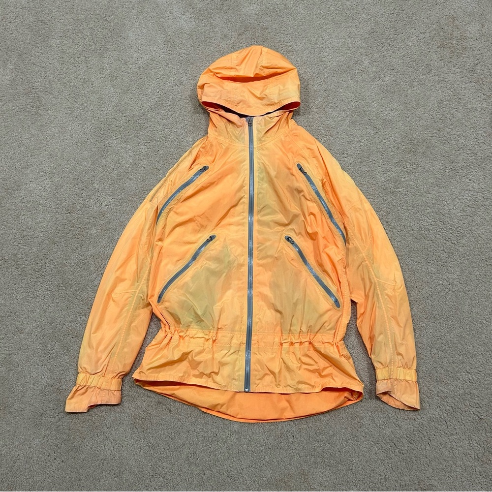 Lululemon Make It Rain Orange Jacket Rain Coat Running Windbreaker Hood Size 8